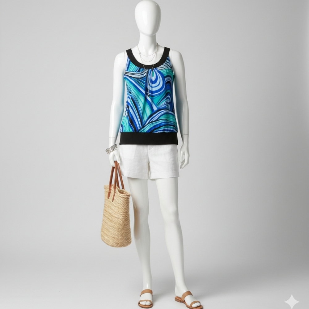 N.W.D new woman design blue and green abstract prints sleevesless top